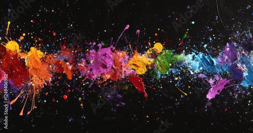 Colorful paint splatter on black background photo