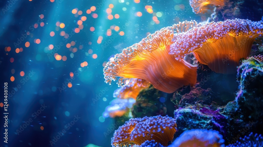 Naklejka premium Colorful anemone coral reef underwater scene with marine life in the ocean