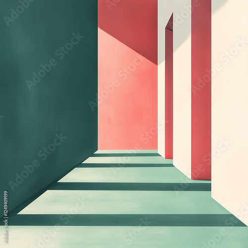 A minimalist composition of two contrasting colors, green and pink, creating an abstract background