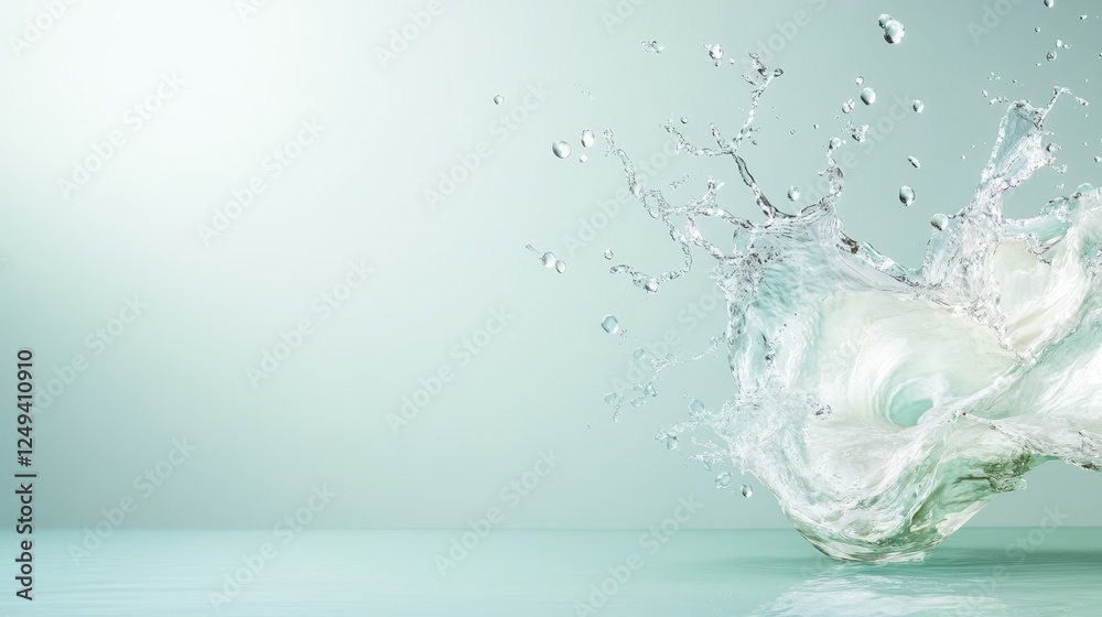 A captivating water splash creates an energetic scene, highlighting fluidity and motion against a soft aqua backdrop, perfect for themes of refreshment and vitality. A captivating water splash creates an energetic scene, highlighting fluidity and motion against a soft aqua backdrop, perfect for themes of refreshment and vitality.