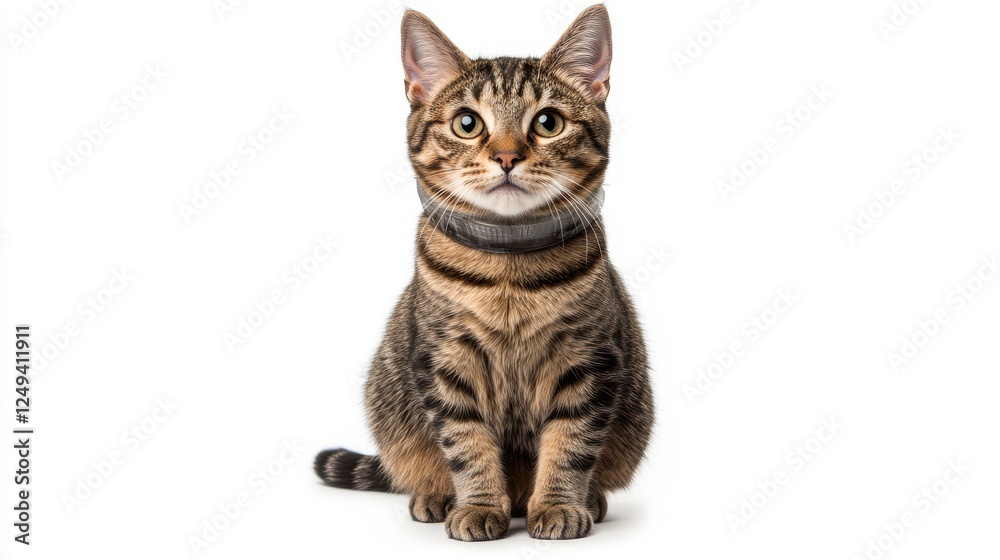 Fototapeta premium Attentive Tabby Cat on Soft White Bedding