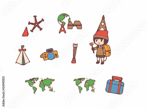 Travel Icons Set: Adventure Themes and Map Illustrations