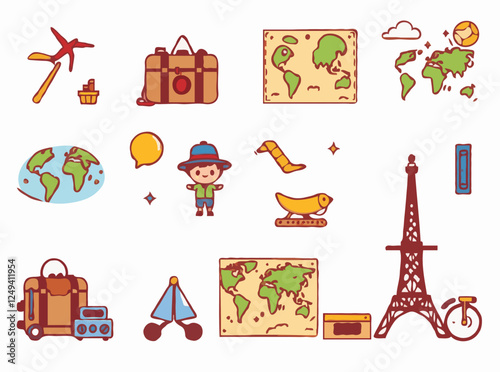 Travel Icons Set: Adventure Themes and Map Illustrations