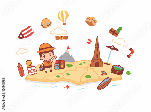 Travel Icons Set: Adventure Themes and Map Illustrations