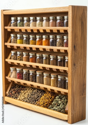 Wallpaper Mural A wooden spice rack displays an organized collection of jars filled with various spices and herbs, showcasing a colorful and aromatic selection. Torontodigital.ca