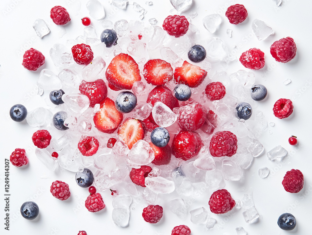 Frozen berries with ice on white background. Frozen berries with ice on white background.