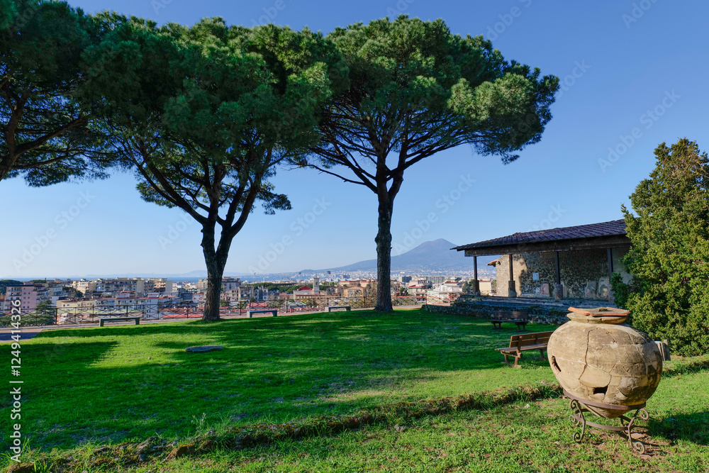 The landscape seen from the ruins of an ancient Roman villa in Castellammare di Stabia, Italy.