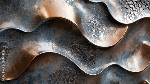 Wavy metallic surface with clustered dots abstract background