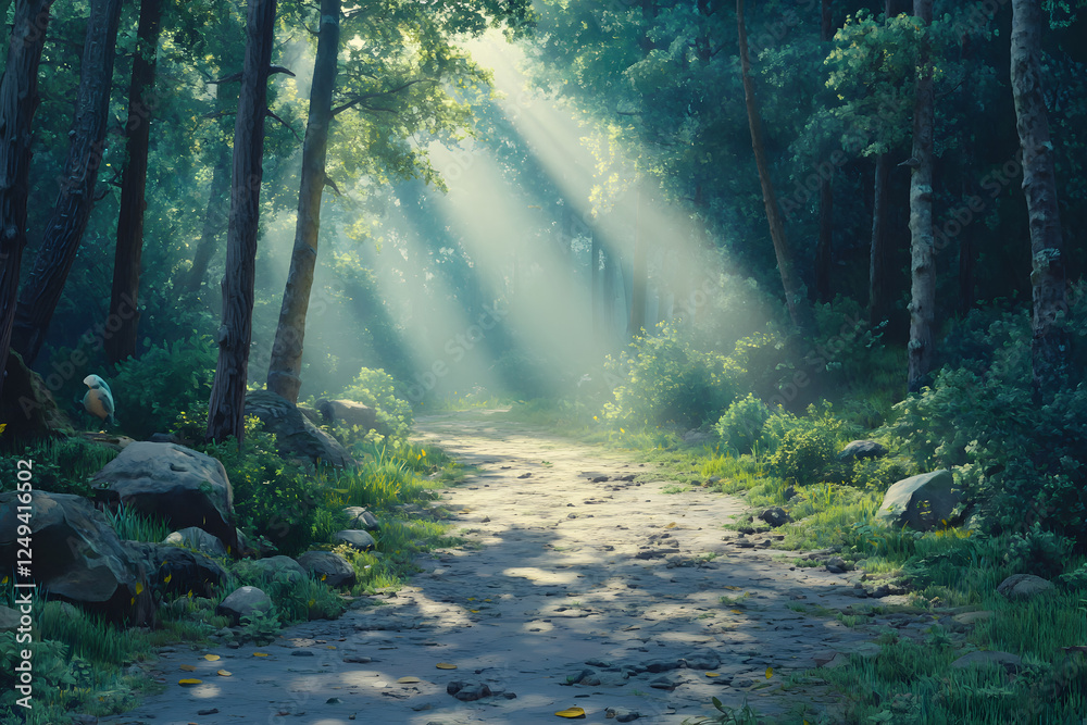 Fototapeta premium Morning light and bird songs in the forest