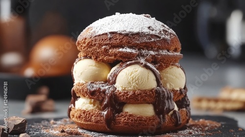 Indulge in Warm Chocolate and Hazelnut Paris-Brest Romantic Desserts for Valentine's Day Cozy Cafe Pastry Delight Sweet Temptation photo