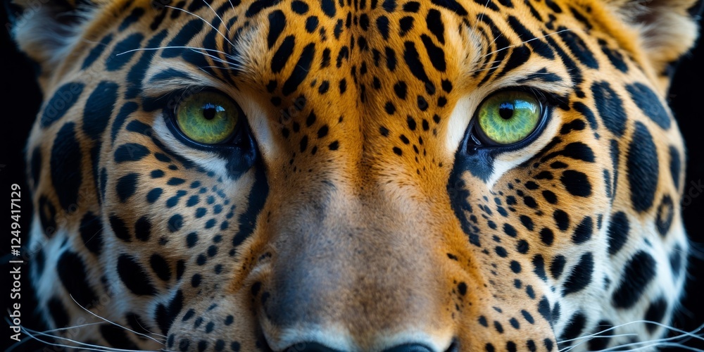 Obraz premium A close up of a jaguar's face on a black background.