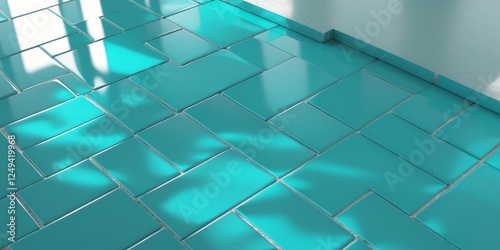 Gleaming Floor Tiles in Bright Turquoise photo