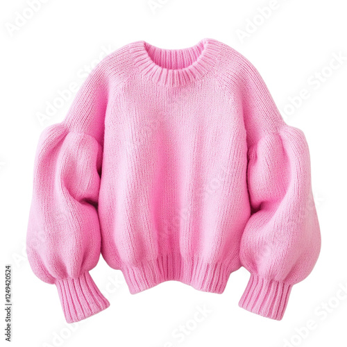 A pink sweater with puffy sleeves, an oversized shape, and a simple blank transparent  background, png
