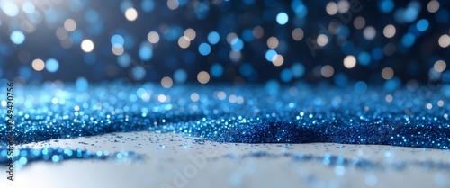 Vibrant blue glitter effect creates a mesmerizing backdrop for celebrations and festive events.