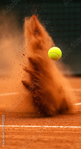 Clay Court Ace: Tennis Ball Impact & Dust Explosion - Action Shot!