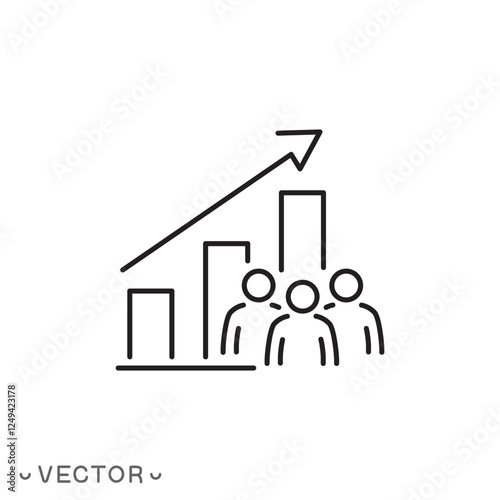 population growth icon, people evolution chart, increase social development, thin line symbol concept isolated on white background, editable stroke eps 10 vector illustration