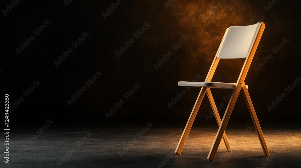 Fototapeta premium This image showcases a minimalistic white chair made of wood, highlighting its sleek design against a dark, textured background, perfect for modern interior inspirations.