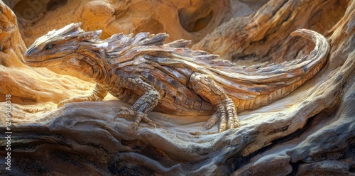 Detailed depiction of a thorny dragon lizard on rocky terrain