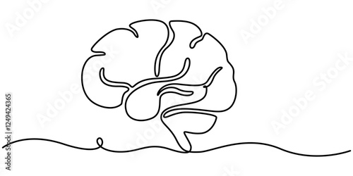 Continuous Line Drawing of Mental Health Icon. Hand Drawn Symbol Vector Illustration, Continuous one line drawing of human brain. Hand drawn minimalism style. brain line art vector illustration.