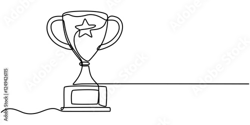 winner trophy cup continuous one line drawing. Trophy cup line art vector illustration, Winner cup continuous one line icon, Winner trophy single line icon drawing. Award trophy cup one line vector.