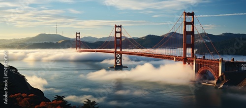 Majestic Golden Gate Bridge Surrounded by Misty San Francisco Bay
