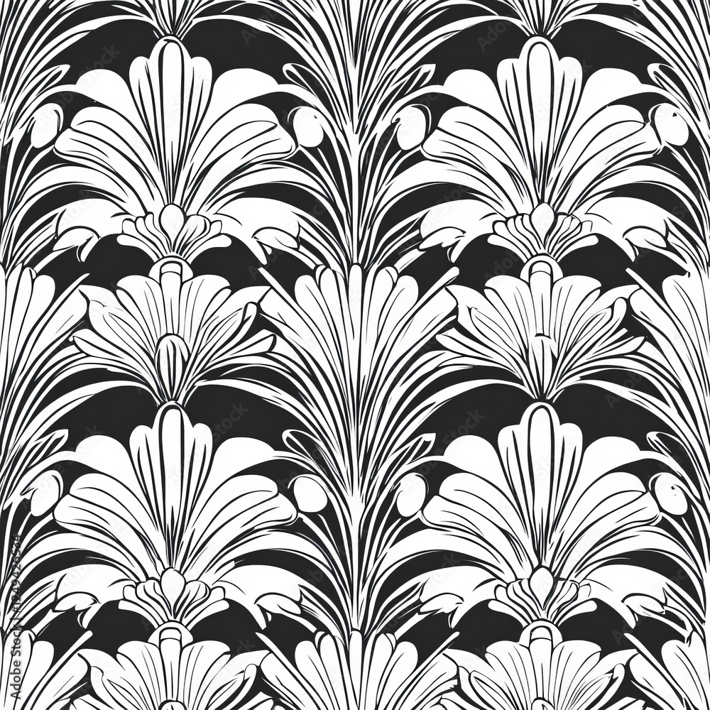 Seamless black and white floral pattern with flowers and leaves. Seamless black and white floral pattern with flowers and leaves.