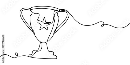 winner trophy cup continuous one line drawing. Trophy cup line art vector illustration, Winner cup continuous one line icon, Winner trophy single line icon drawing. Award trophy cup one line vector.