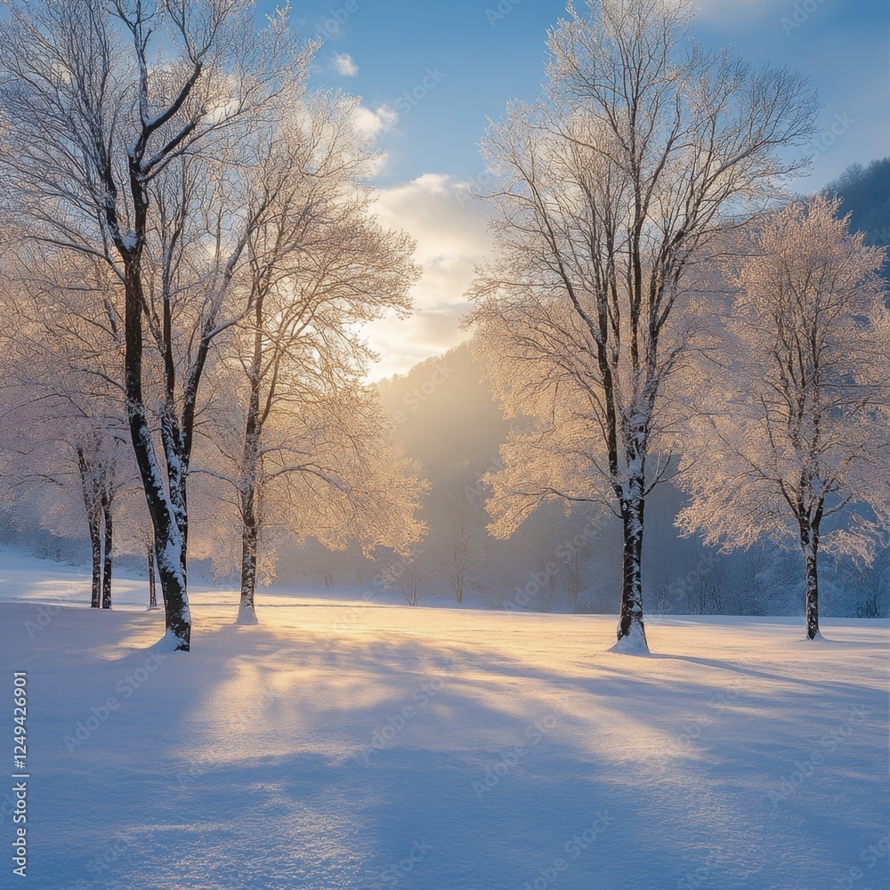 Serene Snowy Landscape with Soft Light and Trees Serene Snowy Landscape with Soft Light and Trees