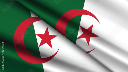 National Background of ALGERIA Featuring Two Wavy Flags photo