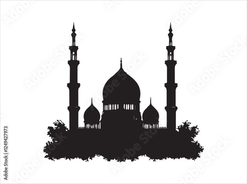 Islamic Mosque Silhouette with Ornate Minarets at Dusk