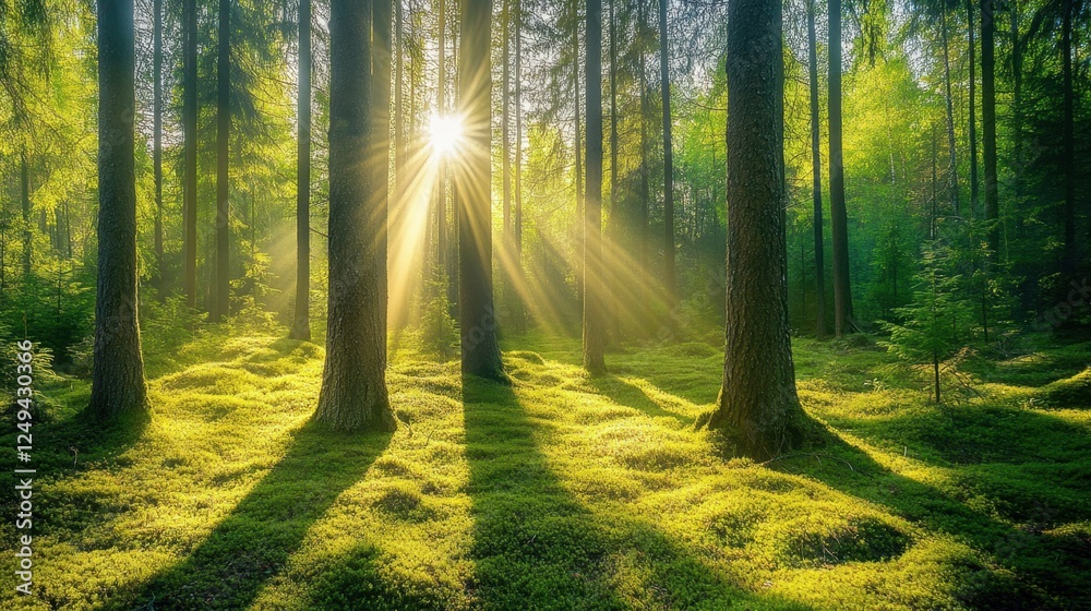 Fototapeta premium Sunlight in a Peaceful Wooded Clearing