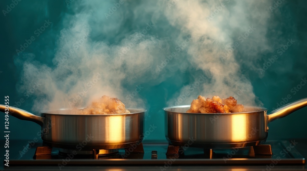 This image displays two pots filled with golden-brown delicacies sizzling away, illustrating the appealing process of cooking and the satisfaction of creating delicious meals. This image displays two pots filled with golden-brown delicacies sizzling away, illustrating the appealing process of cooking and the satisfaction of creating delicious meals.