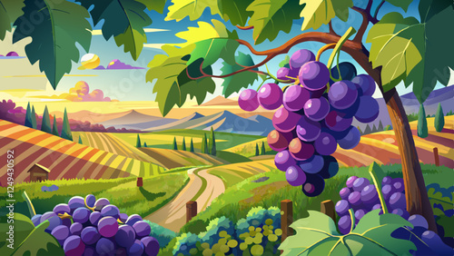 Bunch of grapes in a vineyard in Banska Cosa, Croatia