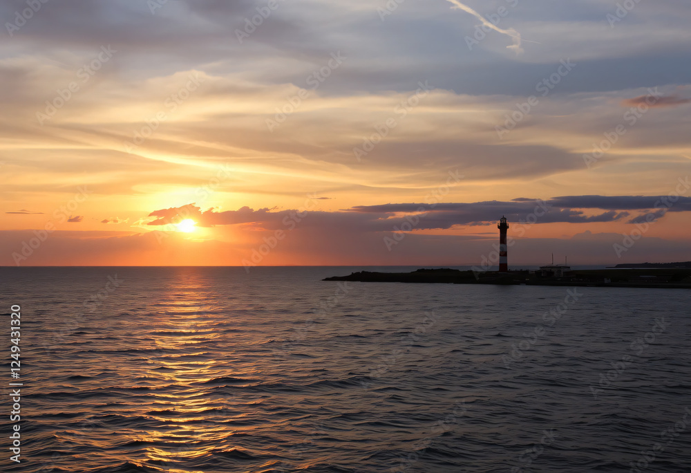 Lighthouse with a sunrise and the sea
Lighthouse with a sunrise and the sea