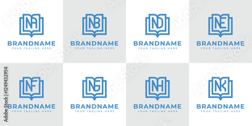 Letters NA NB ND NE NF NG NH NK Book Logo, symbolizing knowledge, education, and growth