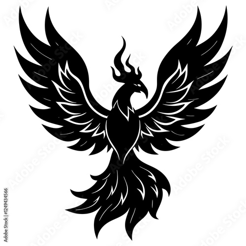 A phoenix rising from flames silhouette vector illustration 