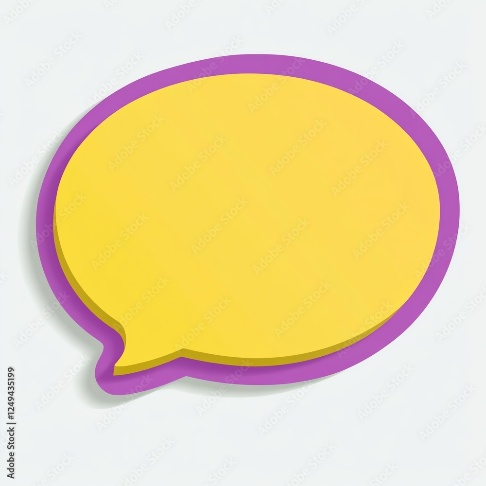 A vibrant yellow speech bubble with a purple outline against a light background, symbolizing communication and dialogue. A vibrant yellow speech bubble with a purple outline against a light background, symbolizing communication and dialogue.