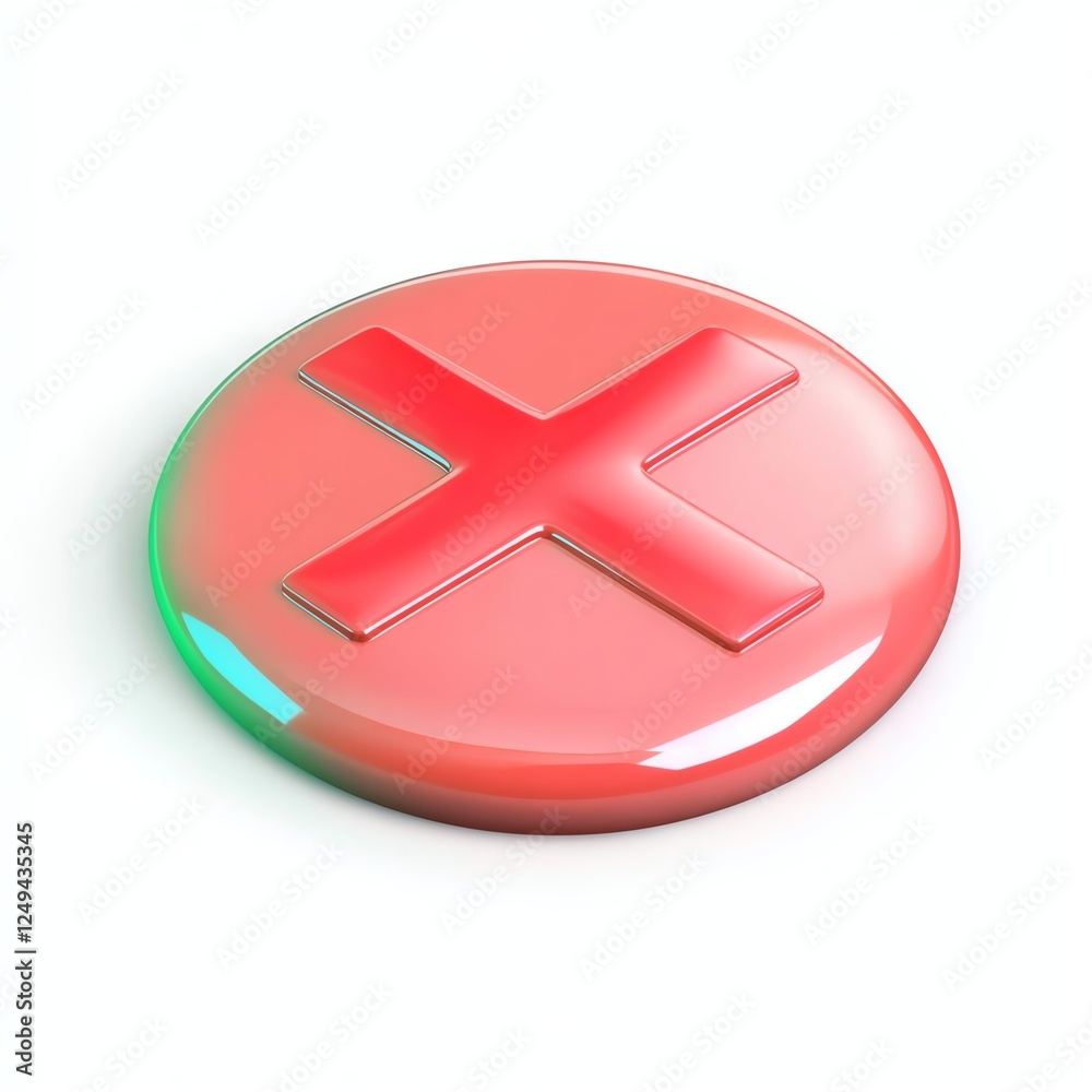 A glossy red button featuring a bold white A glossy red button featuring a bold white