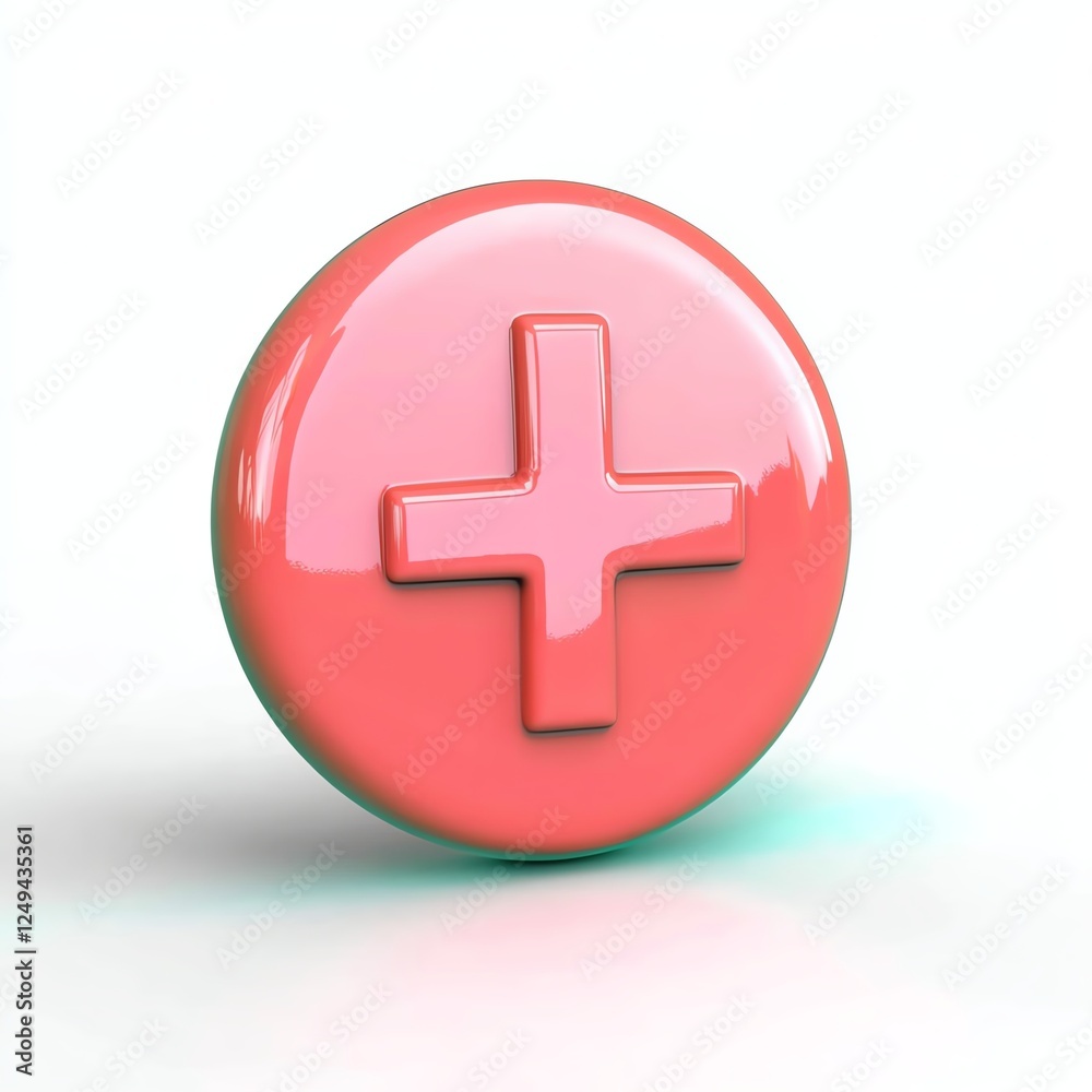 A glossy pink button featuring a white plus sign, symbolizing addition or positivity in a modern, minimalist design. A glossy pink button featuring a white plus sign, symbolizing addition or positivity in a modern, minimalist design.