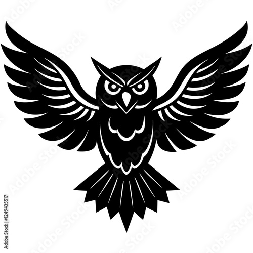 An owl spreading its wings in flight  silhouette vector illustration 