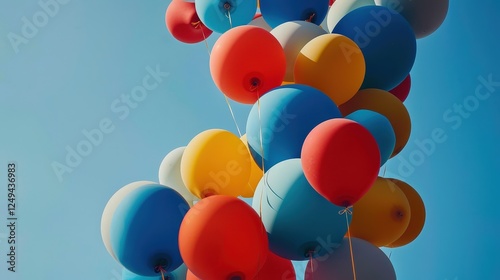 Colorful Balloons Soar Into the Blue Sky, Creating a Whimsical and Joyful Composition Against a Sunny Backdrop