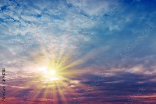 Evening sunshine background with clouds dramatic sky.