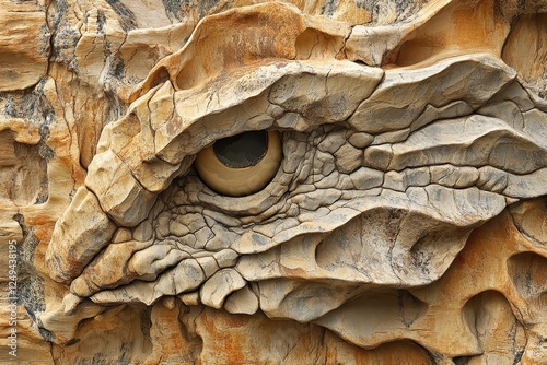 Geological formation resembling a dragons eye in tan and brown photo