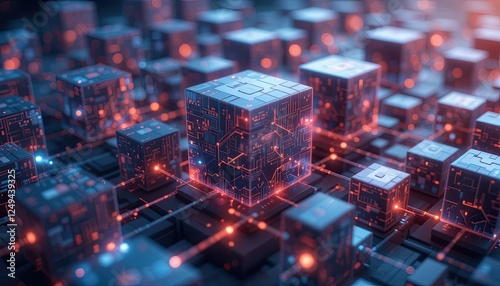 Concept de technologie futuriste de blocs cubes numériques du métavers en tant que réseau de connexion