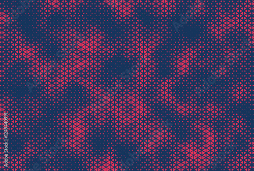 Triangle Vector Abstract Geometric Technology Background. Halftone Triangular Retro 80s Simple Pattern. Minimal Style Dynamic Tech Wallpaper.