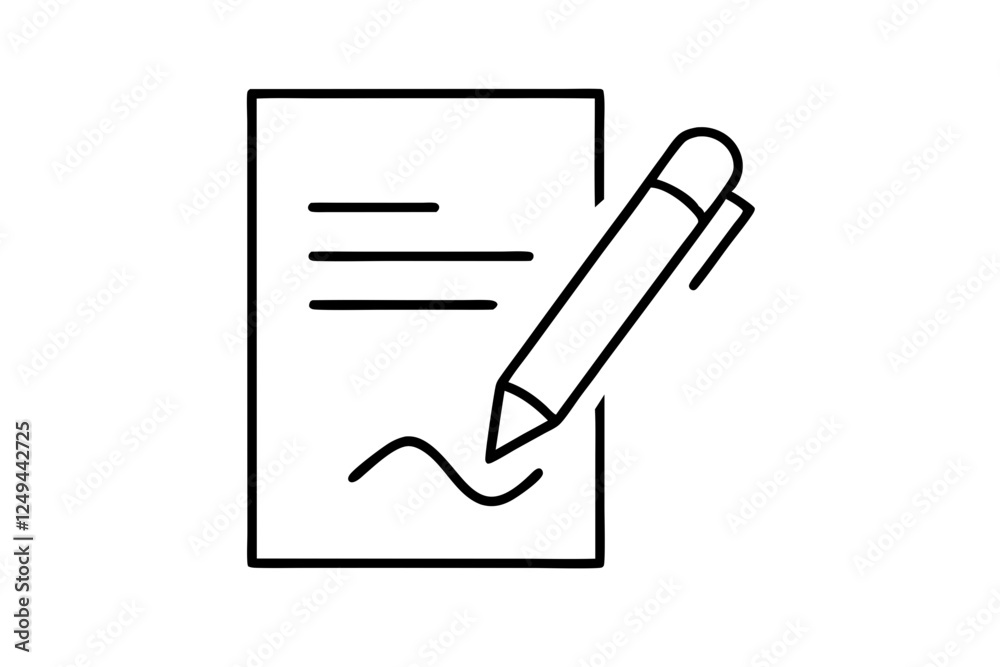 Pen Signing a Contract Line Art Icon for Business Pen Signing a Contract Line Art Icon for Business