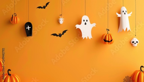 halloween ghost pattern. Cute smiling ghost repeat print background.
