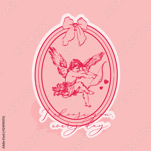 Vintage Cupid Valentine Badge Illustration Cards