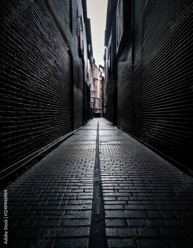 Cinematic narrow alley perspective