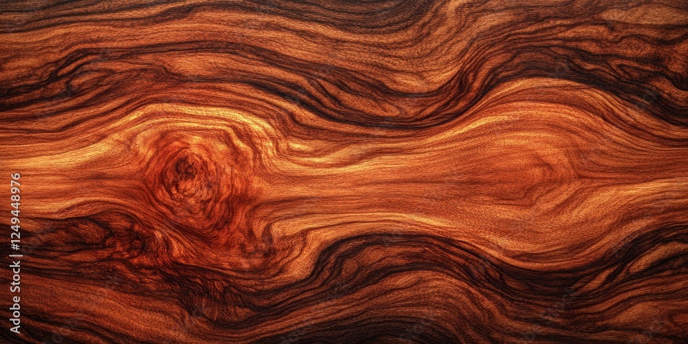 Polished dark wood grain shows natural swirling organic patterns